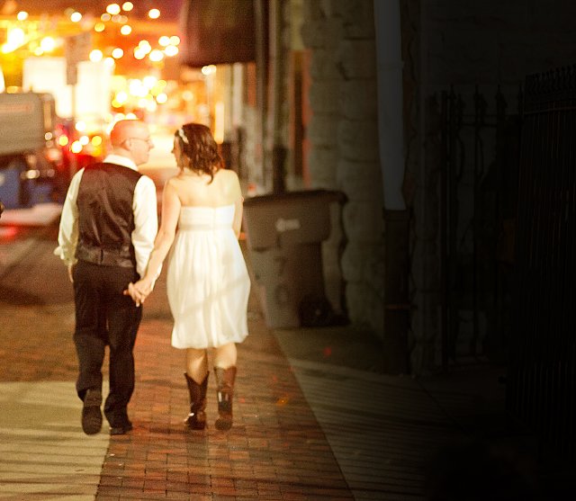 nashville wedding, bride, groom, broadway, night lights, downtown